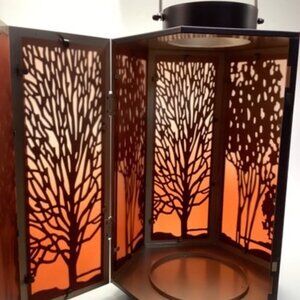 Yankee Candle TREES Lantern Amber Glow Bronze Metal Candle Holder